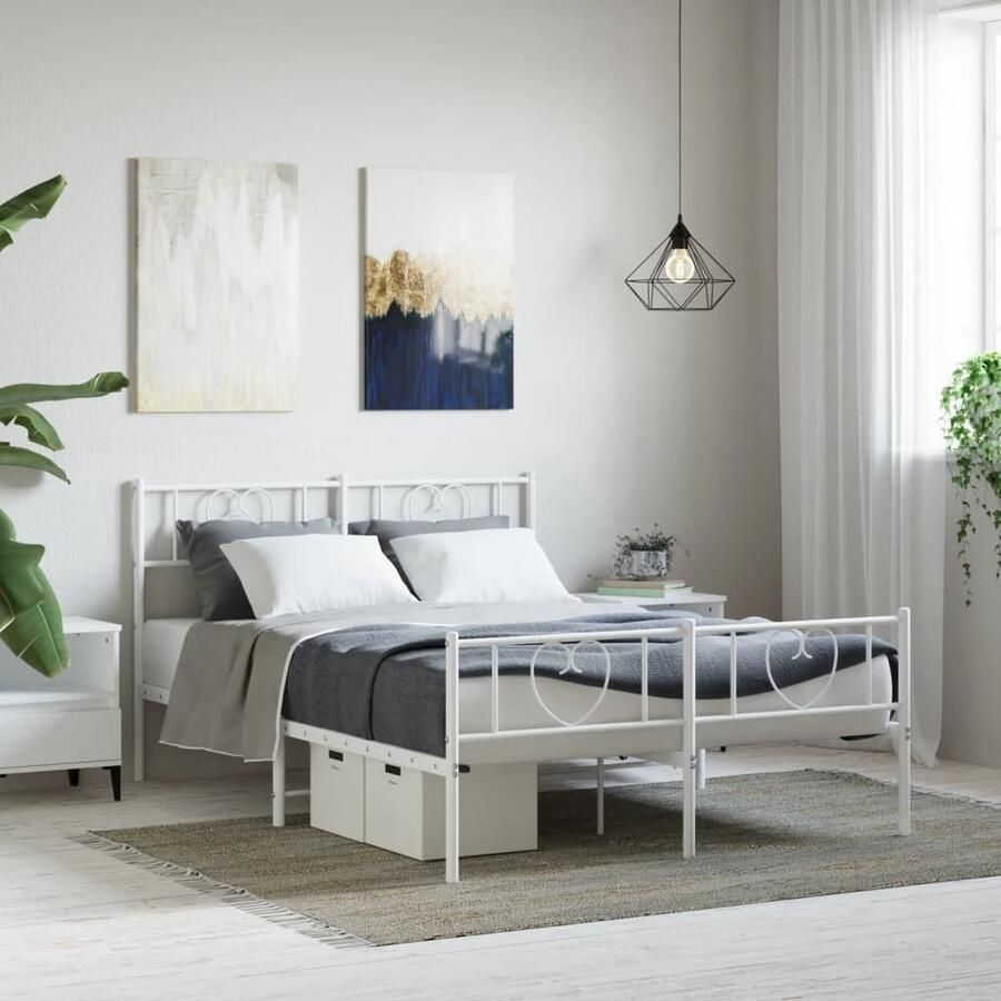 VidaXL Bedframe metaal Wit 140x190 cm Klassieke Bedframe Houten Bedframe Staal Bedframe Wit Bedframe Tweepersoons Bed King Size Bed Boxspring Bed Met Lade - Foto 2