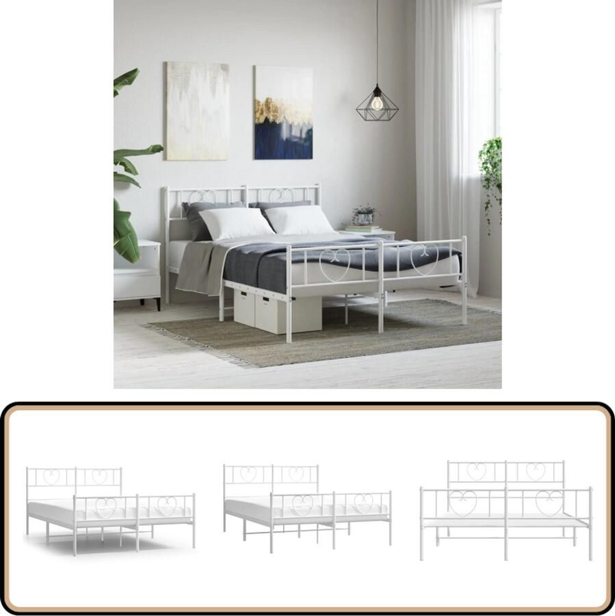 VidaXL Bedframe metaal Wit 140x190 cm Klassieke Bedframe Houten Bedframe Staal Bedframe Wit Bedframe Tweepersoons Bed King Size Bed Boxspring Bed Met Lade