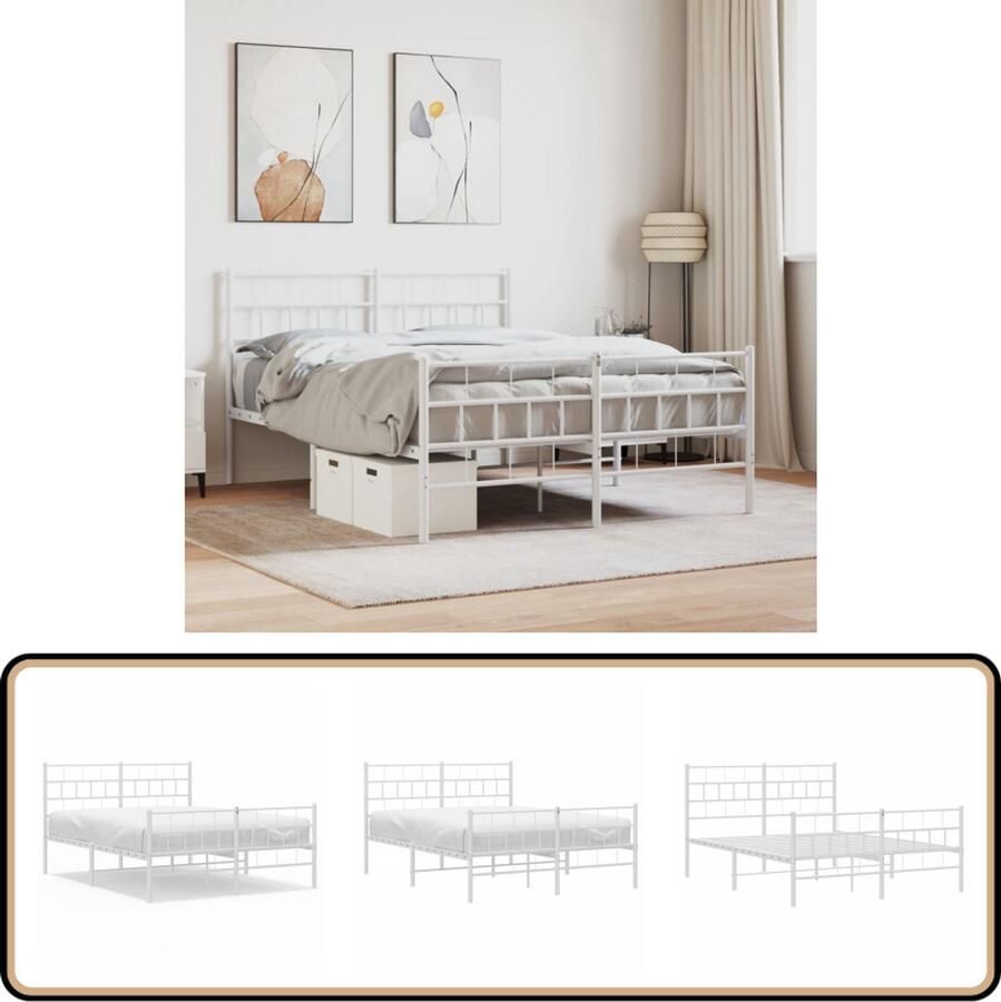 VidaXL Bedframe Metaal Wit 140x190 cm Metalen Bed Frame Klassiek Bed 140x190 Staal Bedframe Witte Bed