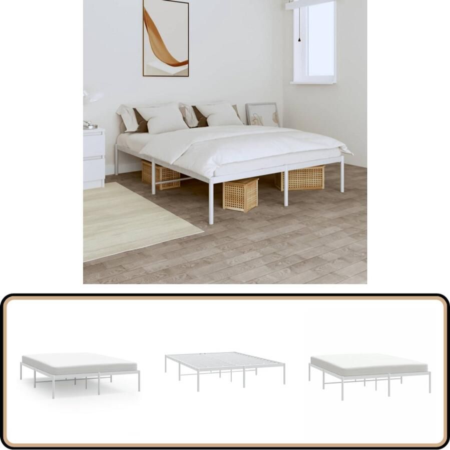 VidaXL Bedframe Metaal Wit 140x190 cm Robuust Bed Frame Klassiek Bed Staal Bedframe Wit Bedframe Eenpersoons Bed