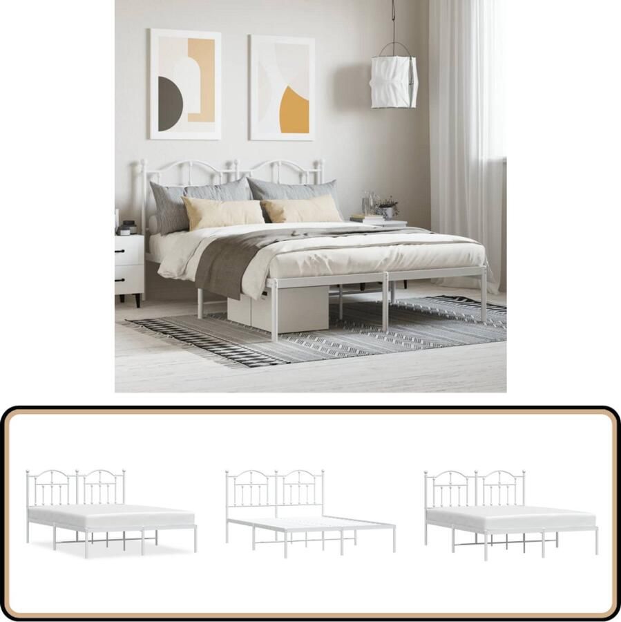 VidaXL Bedframe Metaal Wit 140x190 cm Robuust Bed Frame Klassiek Bedframe Houten Bed Frame Metalen Bed Frame Tweepersoons Bed