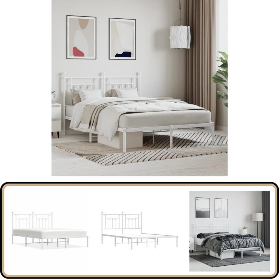 VidaXL Bedframe Metaal Wit 140x190 cm Robuust Bed Frame Klassiek Bedframe Metalen Bedframe Wit Bedframe Staal Bedframe