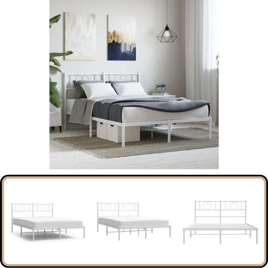 VidaXL Bedframe Metaal Wit 140x190 cm Robuust Bed Frame Klassiek Bedframe Staal Bedframe Wit Bedframe Tweepersoons Bed