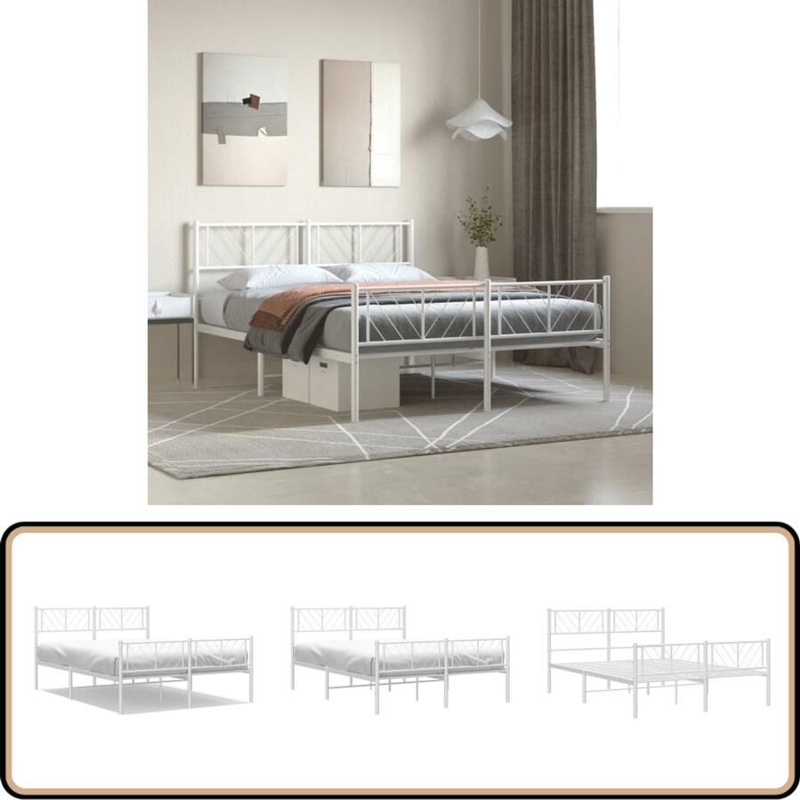VidaXL Bedframe Metaal Wit 140x190 cm Robuust Bed Frame Metalen Bed Wit Bed Enkel Bed Boxspring Bed
