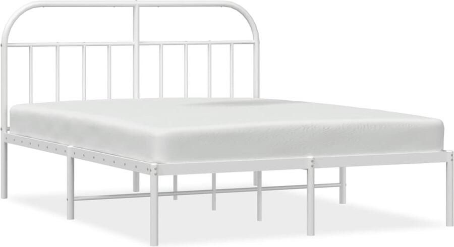 VidaXL Bedframe Metaal Wit 140x190 cm Robuust Bed Frame Metalen Bedframe Houten Bedframe Tweepersoons Bed Enkel Bed Witte Bed Met Hoofdbord Bed Frame Kopen - Foto 2