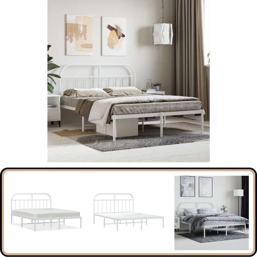 VidaXL Bedframe Metaal Wit 140x190 cm Robuust Bed Frame Metalen Bedframe Houten Bedframe Tweepersoons Bed Enkel Bed Witte Bed Met Hoofdbord Bed Frame Kopen