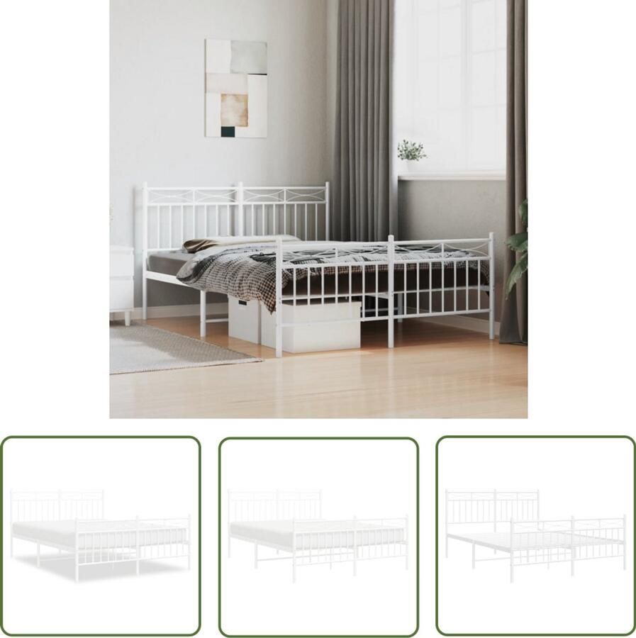 VidaXL Bedframe Metaal Wit 140x200 cm Metalen Bedframe Klassiek Bed Wit Bed 140x200 Boxspring Bed Staal Bedframe Bed Met Opbergruimte