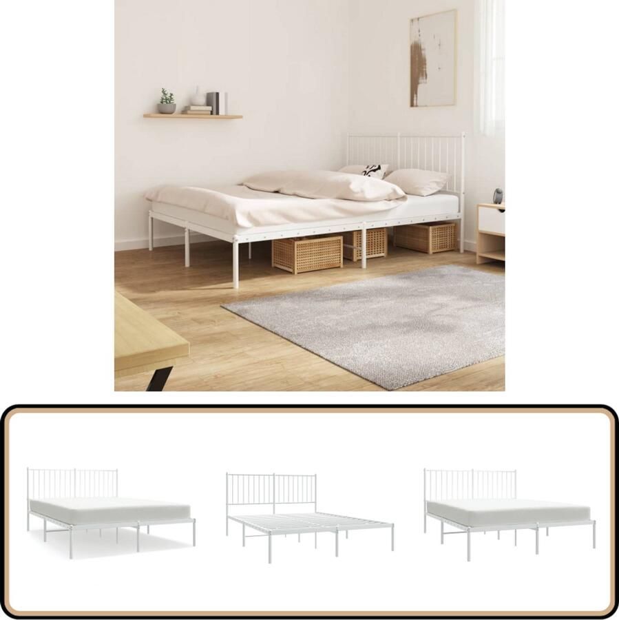 VidaXL Bedframe Metaal Wit 140x200 cm Robuust Bed Frame Klassiek Bed Staal Bed Frame Wit Bed Frame Tweepersoons Bed Boxspring Bed Opbergruimte Bed