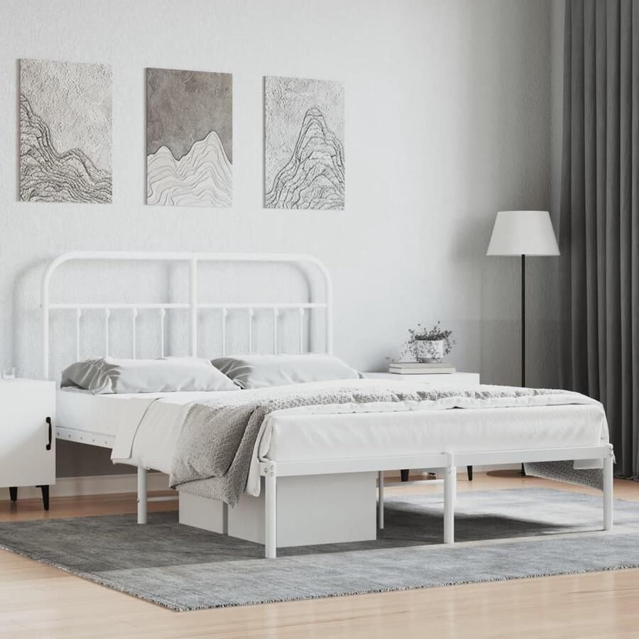 VidaXL Bedframe Metaal Wit 140x200 cm Robuust Bed Frame Metalen Bedframe Tweepersoons Bed Frame Wit Bed Frame Staal Hoofdbord Bed Boxspring Bed - Foto 2