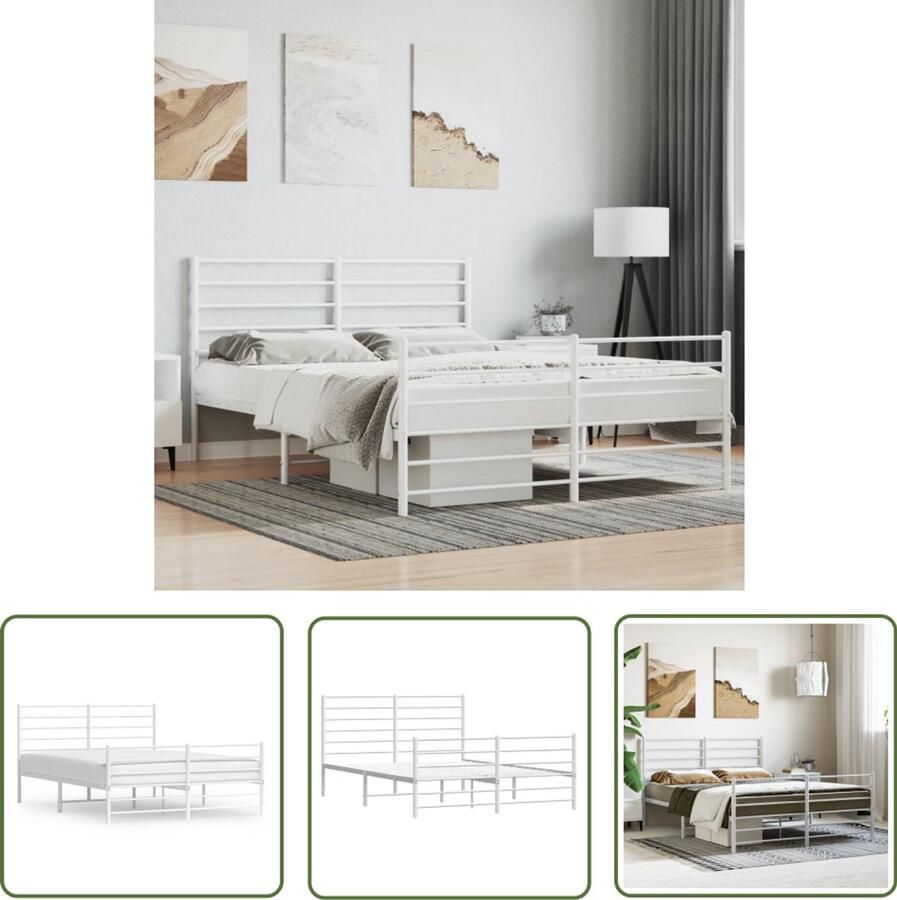 VidaXL Bedframe Metaal Wit 140x200 cm Robuust Bed Frame Metalen Bedframe Wit Staal Bedframe Boxspring Frame Tweepersoons Bed Slaapcomfort