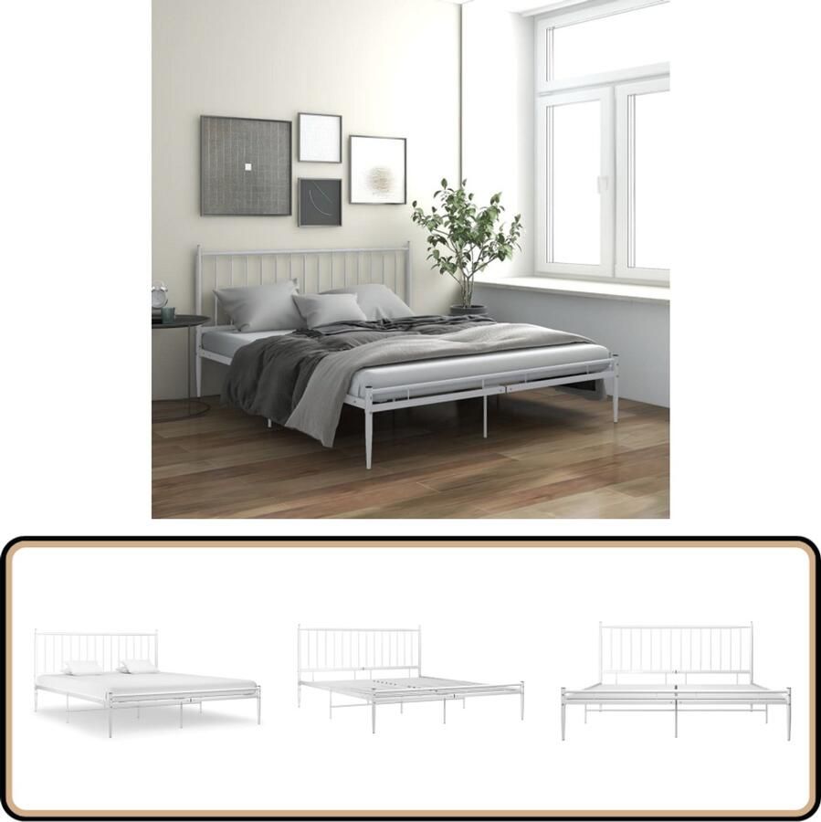VidaXL Bedframe Metaal Wit 140x200 cm Tweepersoons Bed Metalen Bed Frame Witte Bed Frame Slaapcomfort Bed Voor Volwassenen Bedstelling Boxspring Slaapkamers
