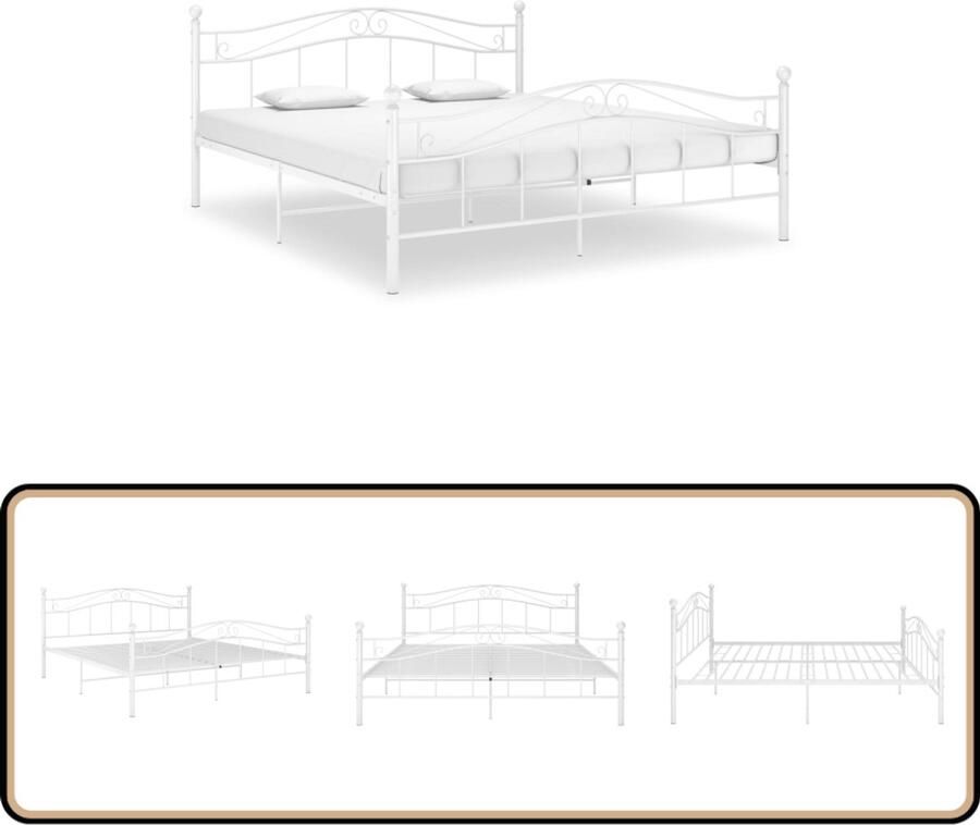 VidaXL Bedframe Metaal Wit 140x200 cm Tweepersoonsbed Metalen Bed Frame Bed Frame Wit Slaapcomfort Slaapkamersfeer