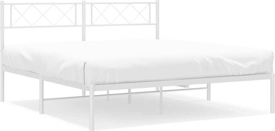 VidaXL Bedframe metaal Wit 150x200 cm Metalen Bedframe Klassiek Bed Wit Bed Met Opbergruimte Comfortabel Bed Stabiel Bed Staal Bedframe - Foto 2