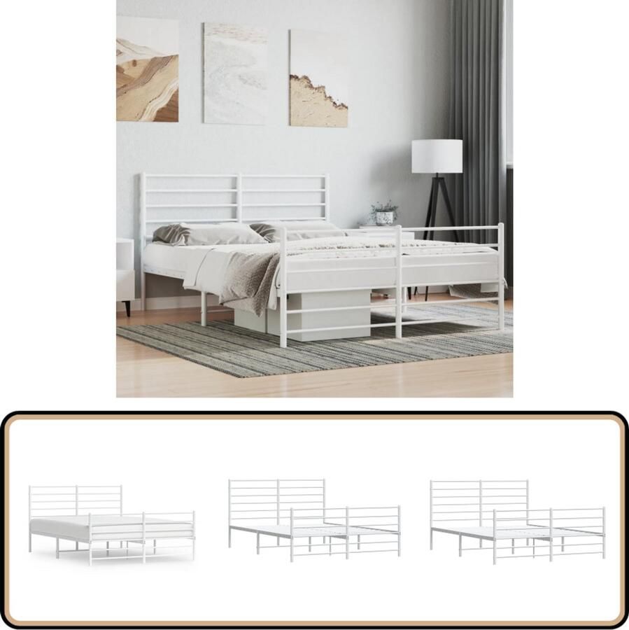 VidaXL Bedframe Metaal Wit 150x200 cm Modern Design Klassieke Bed Frame Wit Bed Frame Houten Bed Frame Staal Bed Frame Boxspring Bed Frame