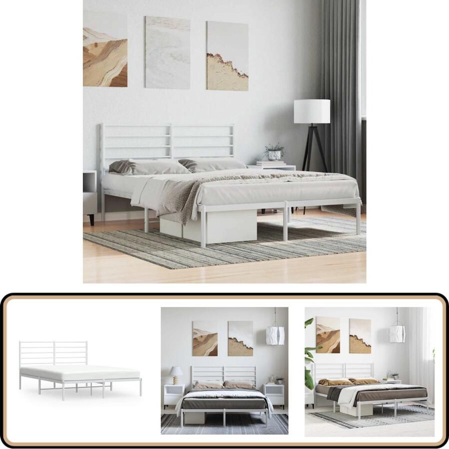 VidaXL Bedframe Metaal Wit 150x200 cm Robuust Bed Frame Klassiek Bed Metalen Bedframe Staal Bedframe Tweepersoons Bed Witte Bed Boxspring Bed Slaapcomfort