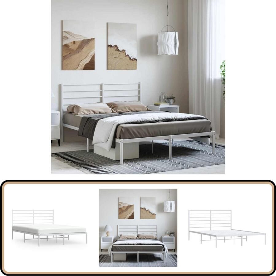 VidaXL Bedframe Metaal Wit 150x200 cm Robuust Bed Frame Klassiek Bed Metalen Bedframe Staal Bedframe Tweepersoons Bed Witte Bed Boxspring Bed Slaapcomfort - Foto 2