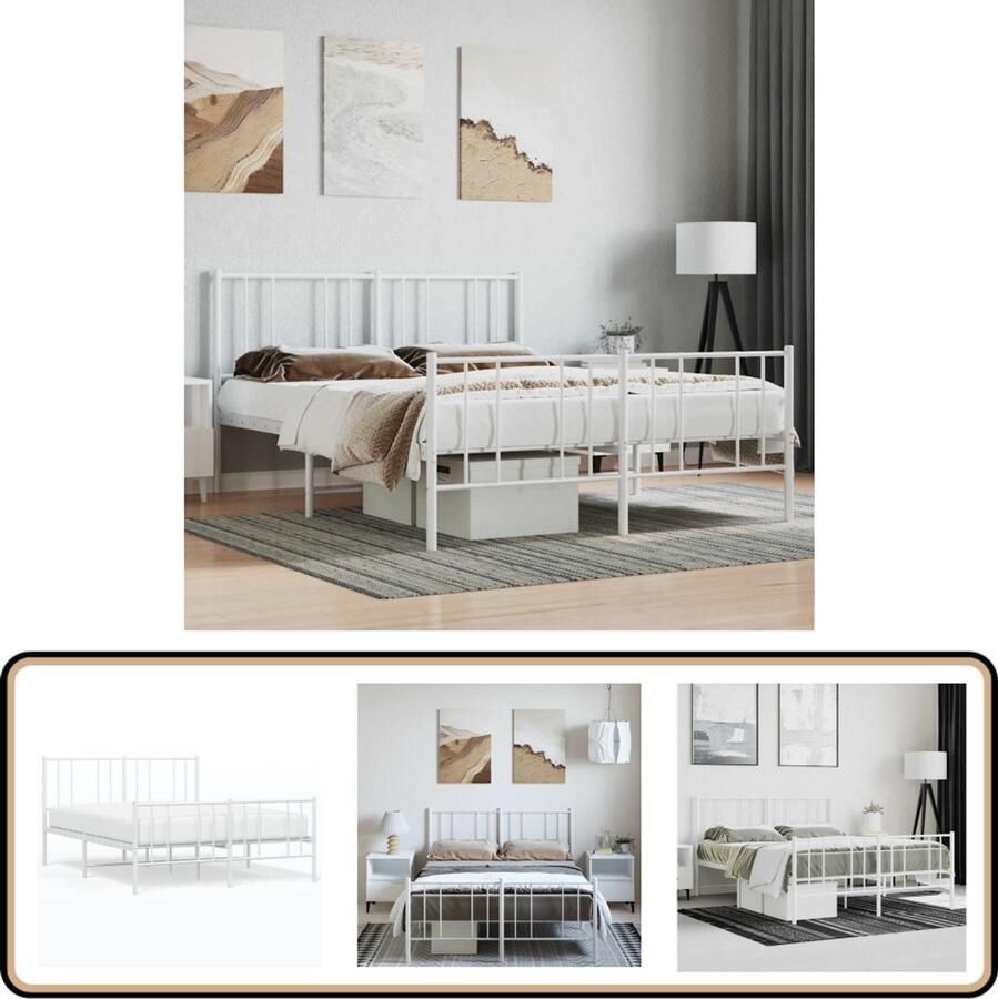 VidaXL Bedframe Metaal Wit 150x200 cm Robuust Bed Frame Klassiek Bed Metalen Bedframe Tweepersoons Bed Witte Bed