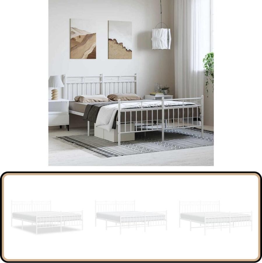 VidaXL Bedframe Metaal Wit 150x200 cm Robuust Bedframe Klassiek Bedframe Metalen Bedframe Witte Bedframe Tweepersoons Bed Staal Bed Frame