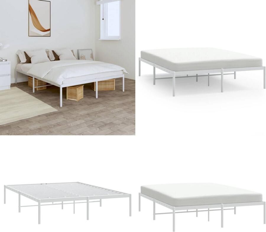VidaXL Bedframe metaal wit 160x200 cm Bedframe Bedframes Tweepersoonsbed Bed