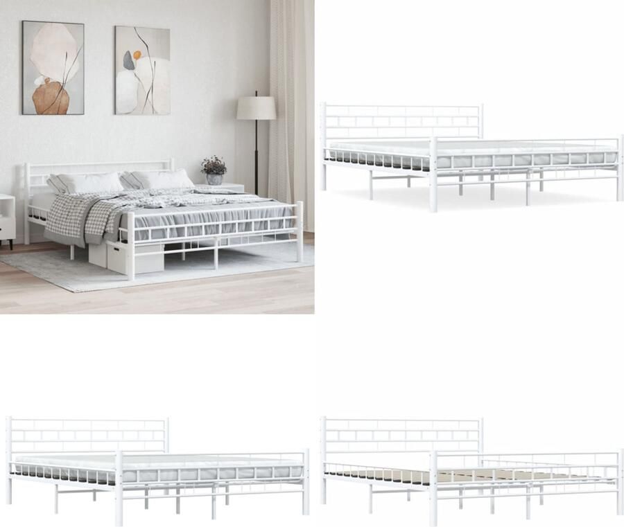 VidaXL Bedframe metaal wit 160x200 cm Bedframe Bedframes Tweepersoonsbed Tweepersoonsbedden