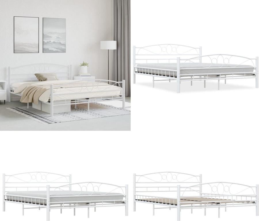 VidaXL Bedframe metaal wit 160x200 cm Bedframe Bedframes Tweepersoonsbed Tweepersoonsbedden