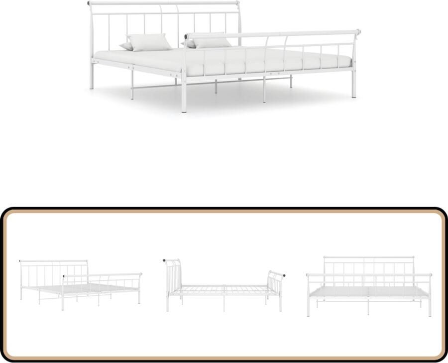 VidaXL Bedframe Metaal Wit 160x200 cm Elegant Design Metalen Bed Frame Tweepersoons Bed Wit Bed Frame Bed Frame Kopen Metalen Bed Frames