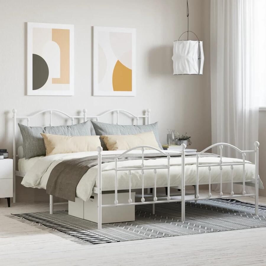 VidaXL Bedframe metaal wit 160x200 cm Klassieke Bed Frame Metalen Bedframe Tweepersoons Bed Witte Bed Boxspring Bed Met Opbergruimte Stalen Bedframe - Foto 2