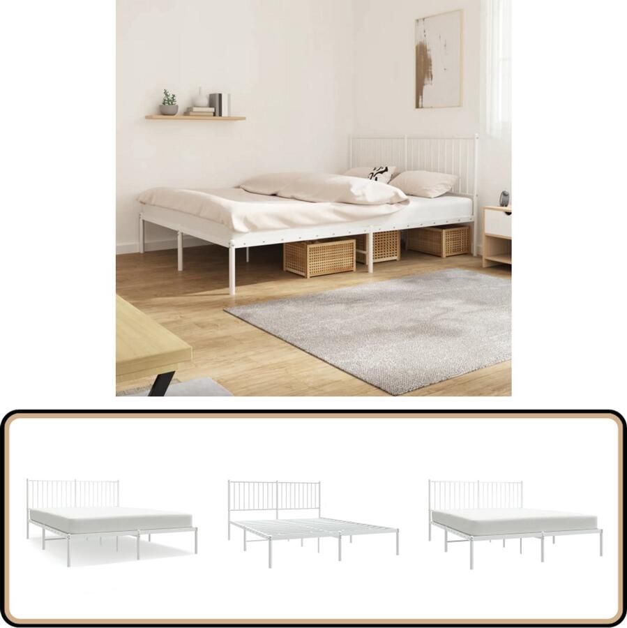 VidaXL Bedframe Metaal Wit 160x200 cm Klassieke Bedframe Houten Bedframe Staal Bedframe Wit Bedframe Tweepersoons Bed Boxspring Bed King Size Bed Queen Size Bed