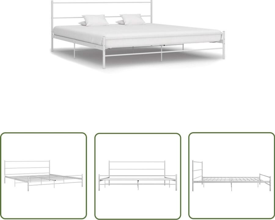 VidaXL Bedframe Metaal Wit 160x200 cm Metalen Bed Tweepersoonsbed Wit Bed Slaapkamer Meubilair Boxspring Bed Hoofdeinde Bed