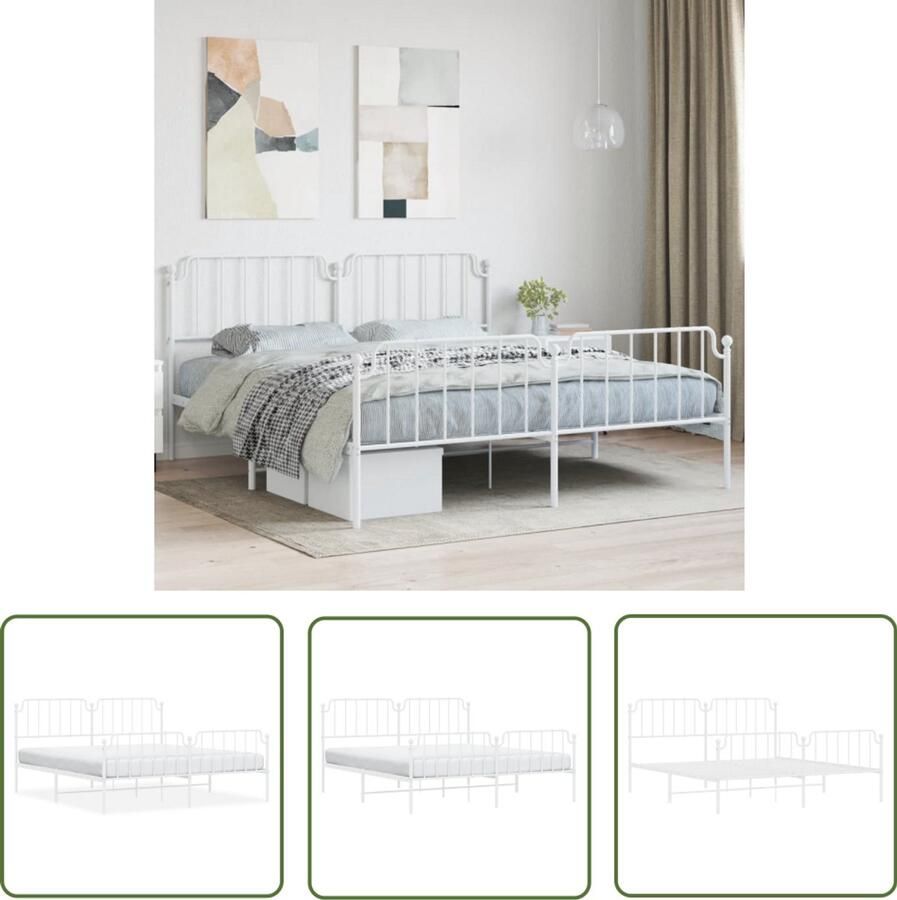 VidaXL Bedframe Metaal Wit 160x200 cm Staal Bedframe Wit Bedframe Tweepersoons Bed Boxspring Bed Met Hoofdbord Bed Met Voetenbord Modern Bed Minimalistisch Bed Slaapcomfort