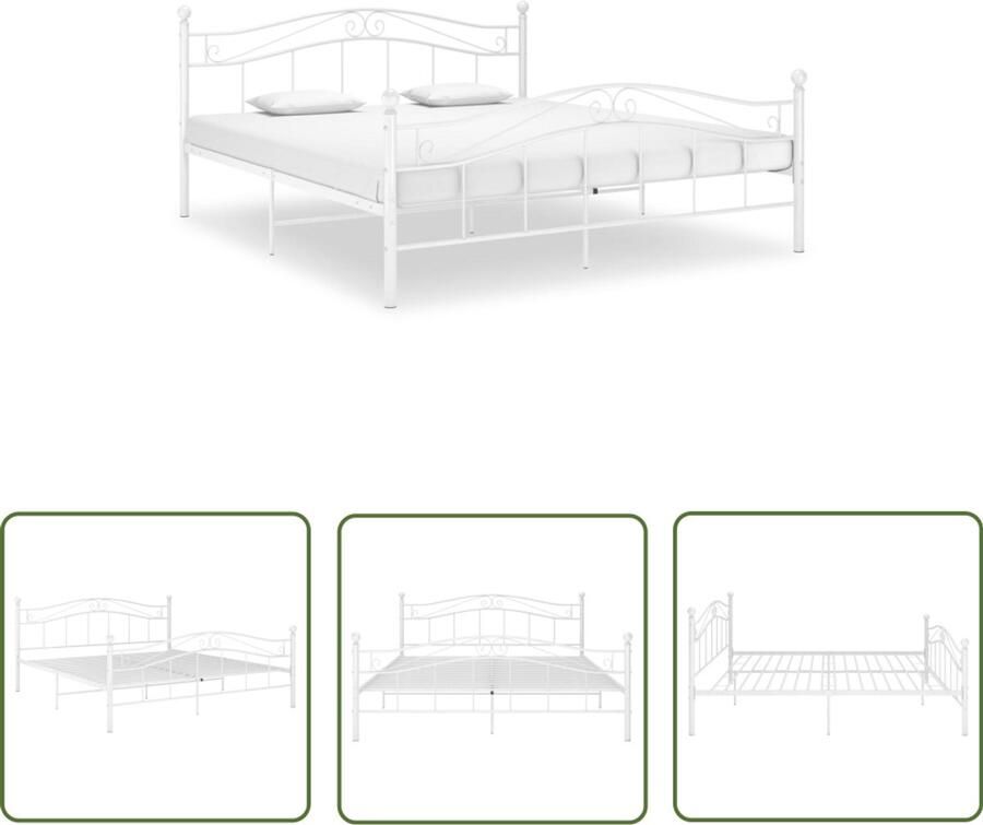 VidaXL Bedframe Metaal Wit 160x200 cm Tweepersoonsbed Metalen Bed Frame Witte Bedbank Slaapcomfort Slaapkamersfeer Designmeubilair Modern Bed Budgetvriendelijk Bed Luxe Bed