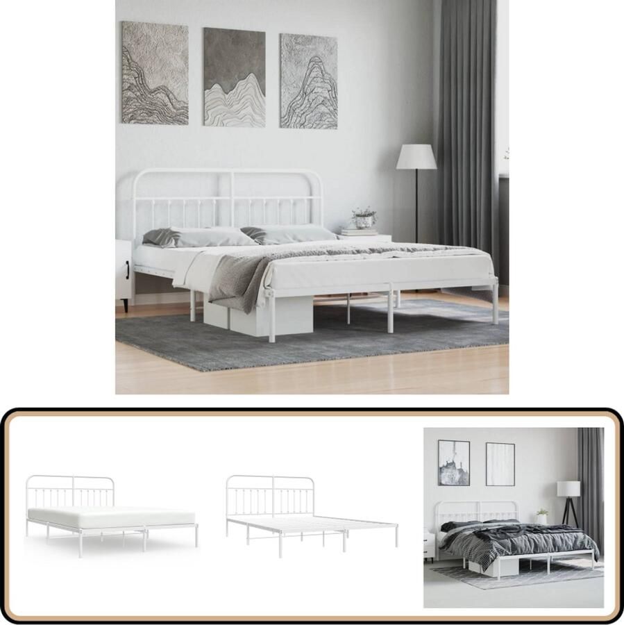 VidaXL Bedframe Metaal Wit 180x200 cm Klassieke Bed Frame Metalen Bedframe Houten Bedframe Tweepersoons Bed King Size Bed