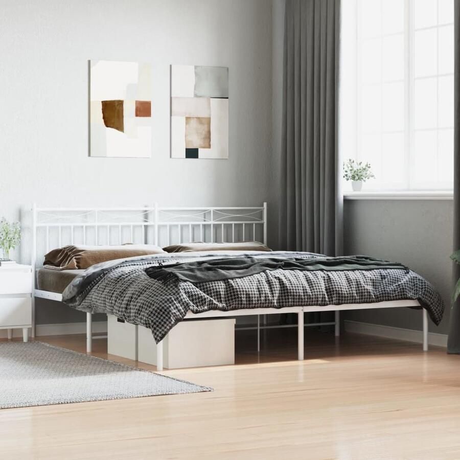 VidaXL Bedframe Metaal Wit 180x200 cm Klassieke Bedframe Houten Bedframe Metalen Bedframe Staal Bedframe Boxspring Bed Tweepersoons Bed King Size Bed Met Opbergruimte Bed Met Hoofdbord