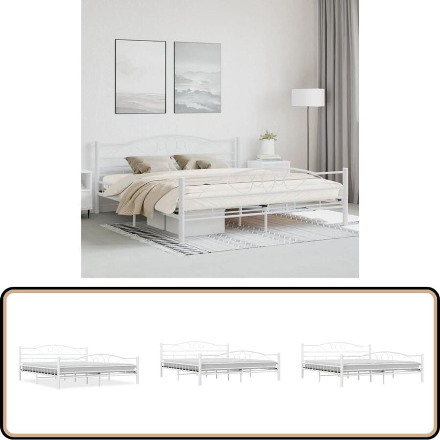 VidaXL Bedframe Metaal Wit 180x200 cm Metalen Bedframe Wit Bedframe Tweepersoons Bed Boxspring Bed Slaapcomfort Design Bed Moderne Slaapkamer Luxe Bed Stapelbare Bedbodems Houten Bedframe