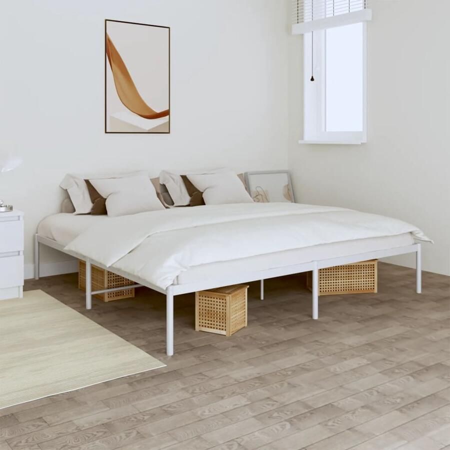 VidaXL Bedframe Metaal Wit 180x200 cm Robuust Bed Frame Klassiek Bed Metalen Bedframe Witte Bed Slaapcomfort Boxspring Bed Tweepersoons Bed Staal Bedframe - Foto 2