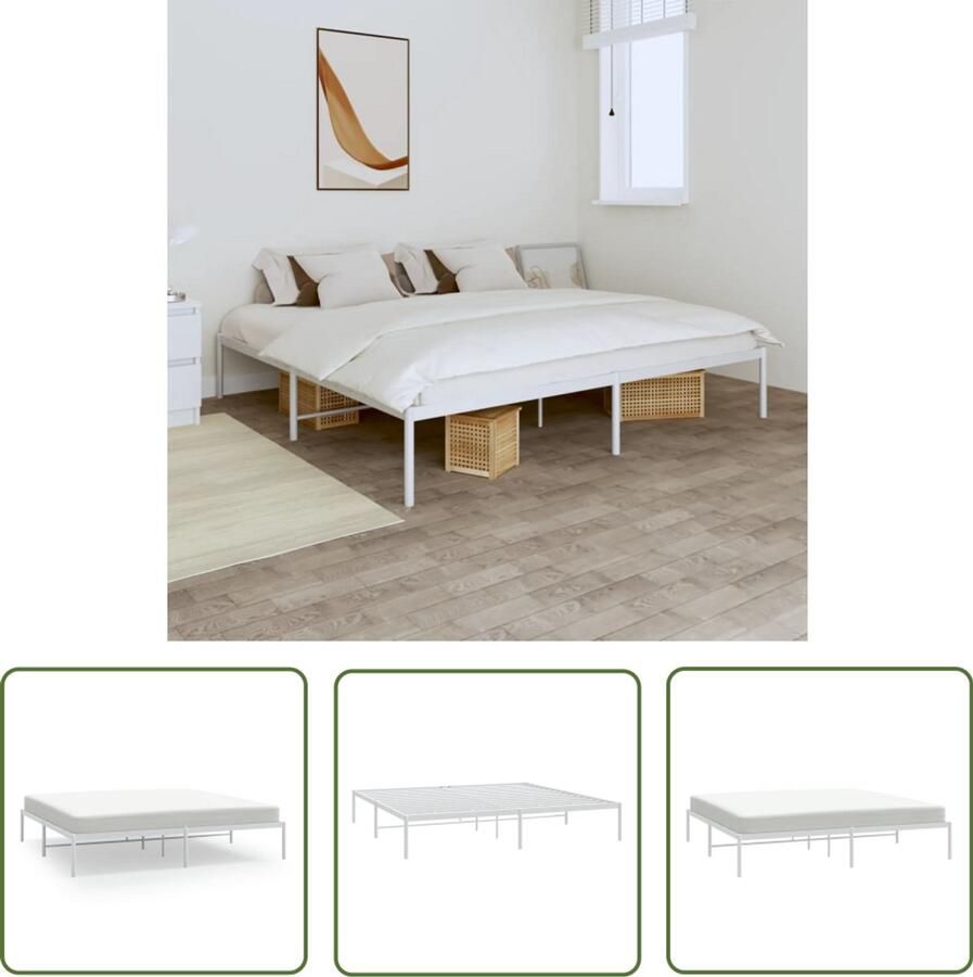 VidaXL Bedframe Metaal Wit 180x200 cm Robuust Bed Frame Klassiek Bed Metalen Bedframe Witte Bed Slaapcomfort Boxspring Bed Tweepersoons Bed Staal Bedframe