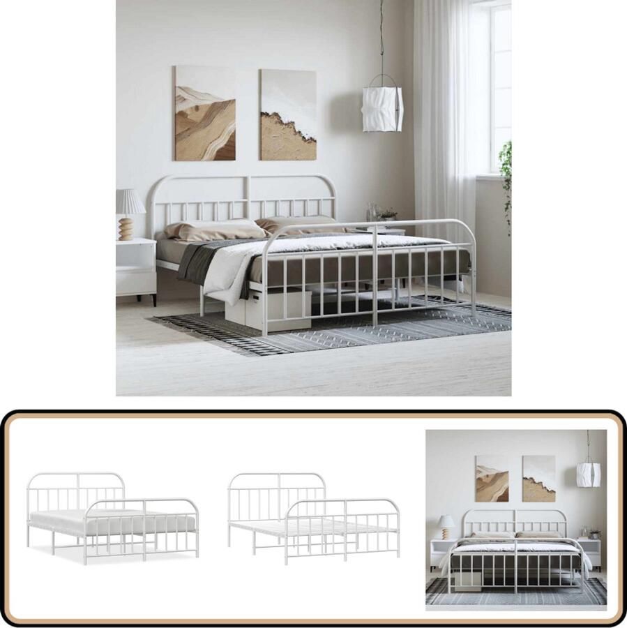 VidaXL Bedframe Metaal Wit 183x213 cm Klassieke Bed Frame Houten Bed Frame Tweepersoons Bed Metalen Bed Frame Bed Met Opbergruimte