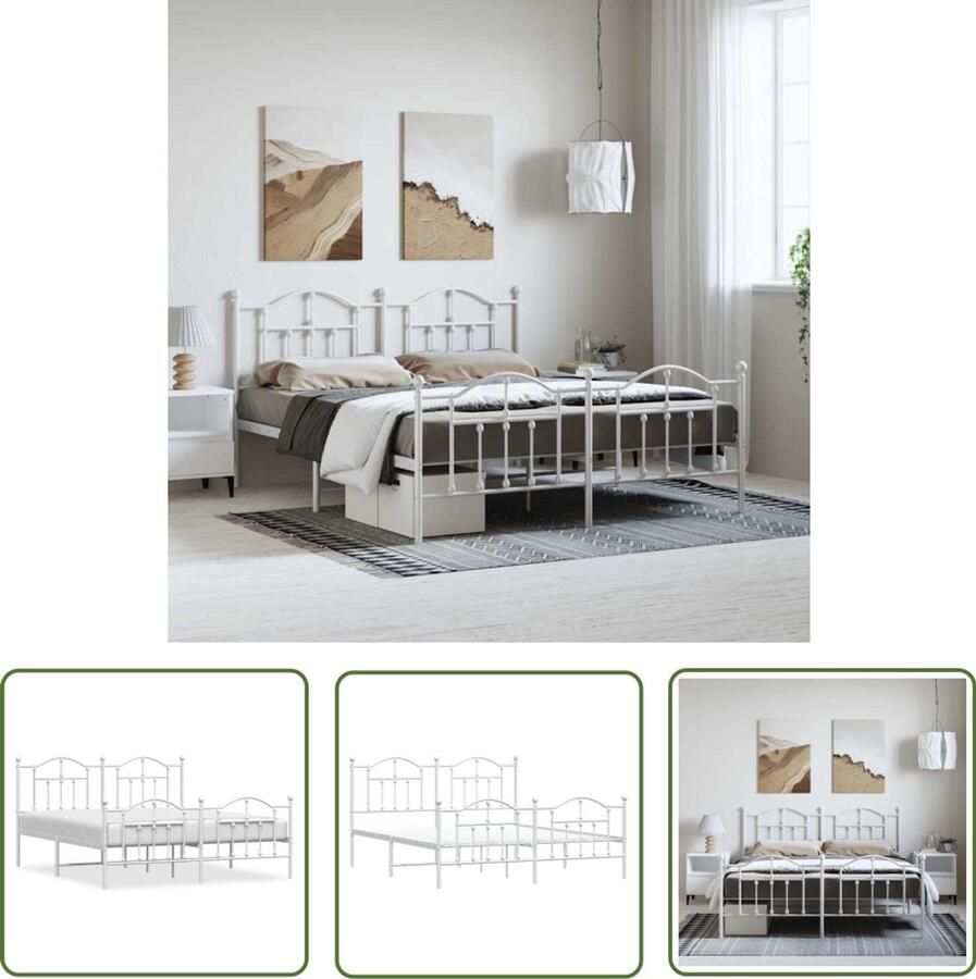 VidaXL Bedframe Metaal Wit 183x213 cm Klassieke Bed Frame Staal Bedframe Wit Bedframe Met Opbergruimte Boxspring Bedframe King Size Bedframe - Foto 2