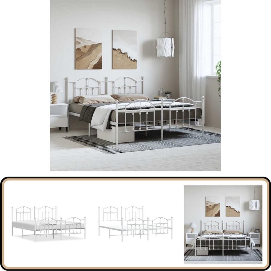 VidaXL Bedframe Metaal Wit 183x213 cm Klassieke Bed Frame Staal Bedframe Wit Bedframe Met Opbergruimte Boxspring Bedframe King Size Bedframe