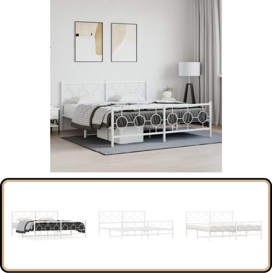 VidaXL Bedframe Metaal Wit 183x213 cm Klassieke Bedframe Metalen Bedframe Staal Bedframe Wit Bedframe Met Opbergruimte