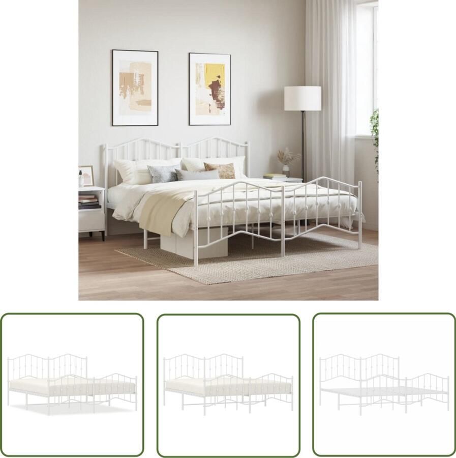 VidaXL Bedframe Metaal Wit 183x213 cm Metalen Bed Frame Klassiek Bed Met Opbergruimte Wit Bed Staal Bed Frame