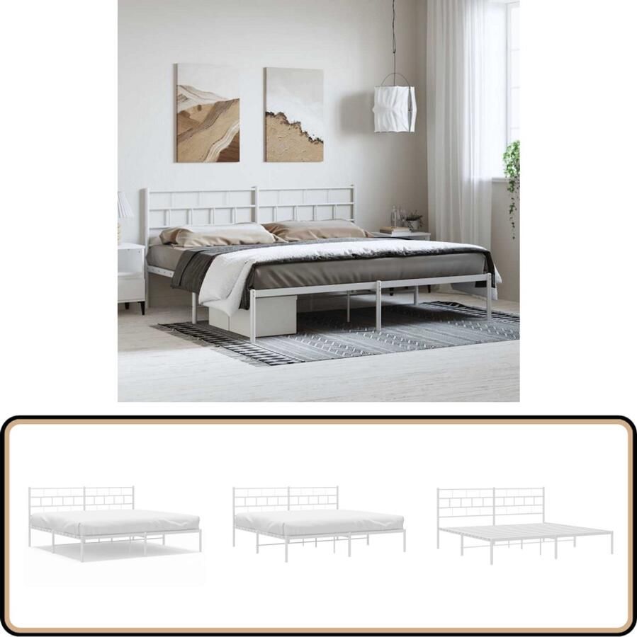 VidaXL Bedframe Metaal Wit 183x213 cm Metalen Bed Frame Klassiek Bed Wit Bed Tweepersoons Bed Boxspring Bed