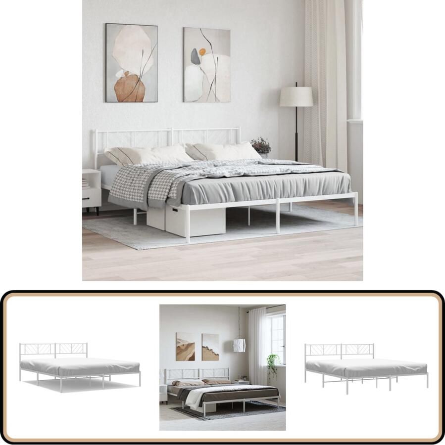 VidaXL Bedframe Metaal Wit 183x213 cm Metalen Bed Frame Tweepersoons Bed Frame Met Hoofdbord Klassiek Bed Frame Witte Bed Frame