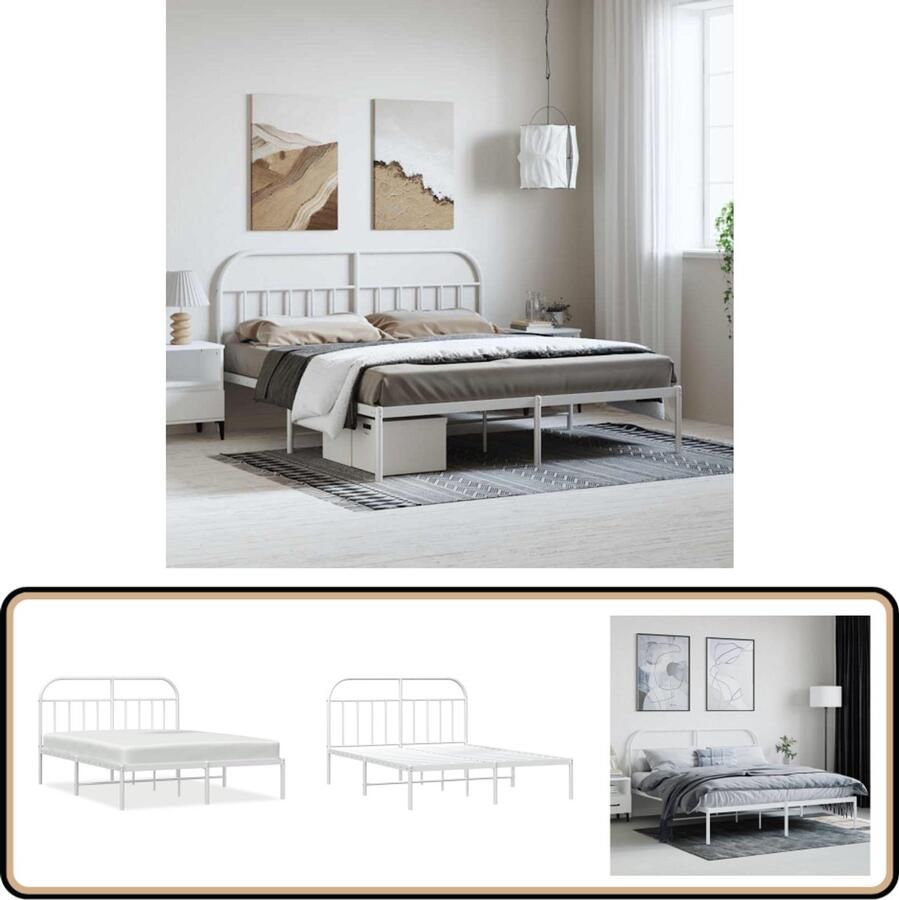 VidaXL Bedframe Metaal Wit 183x213 cm Robuust Bed Frame Klassiek Bed Metalen Bedframe Wit Bedframe Tweepersoons Bed