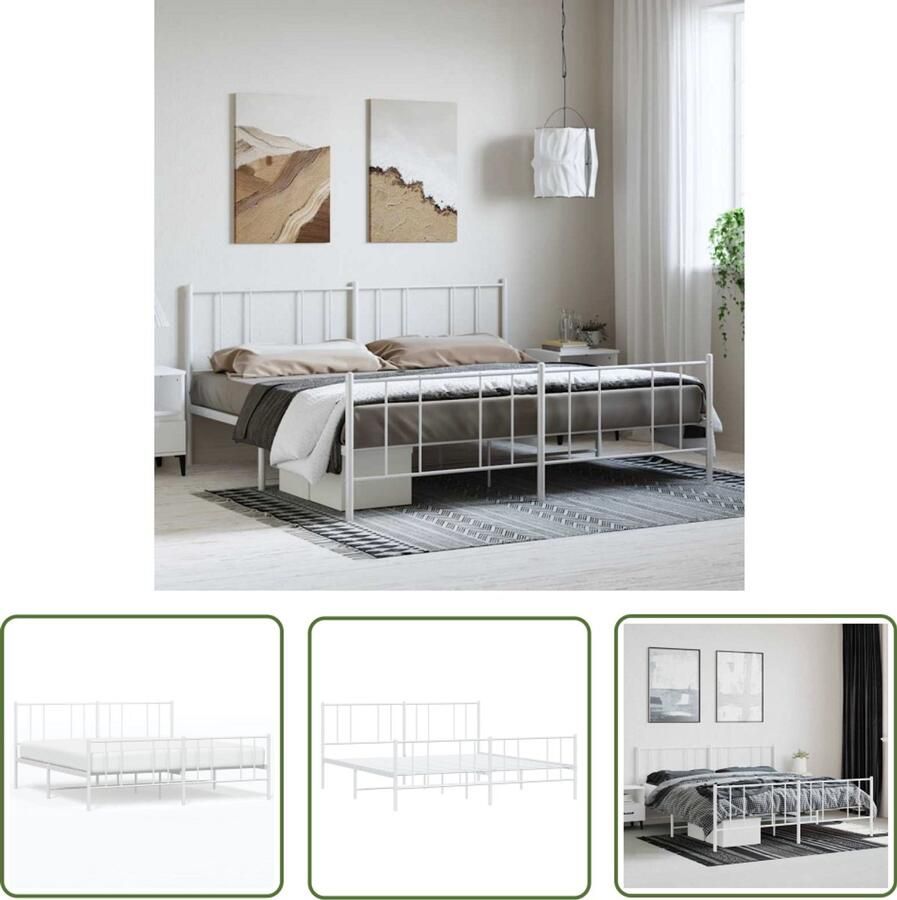 VidaXL Bedframe Metaal Wit 183x213 cm Robuust Bed Frame Klassiek Bed Metalen Bedframe Witte Bed Tweepersoons Bed Opbergruimte Bed Comfortabel Bed