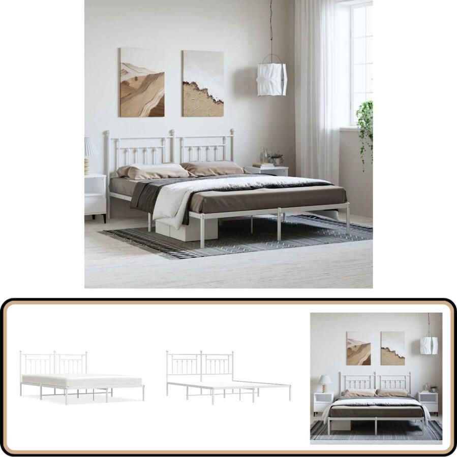 VidaXL Bedframe Metaal Wit 183x213 cm Robuust Bedframe Klassiek Bed Wit Bedframe Metalen Bedframe Staal Bedframe Boxspring Bed Tweepersoons Bed King Size Bed