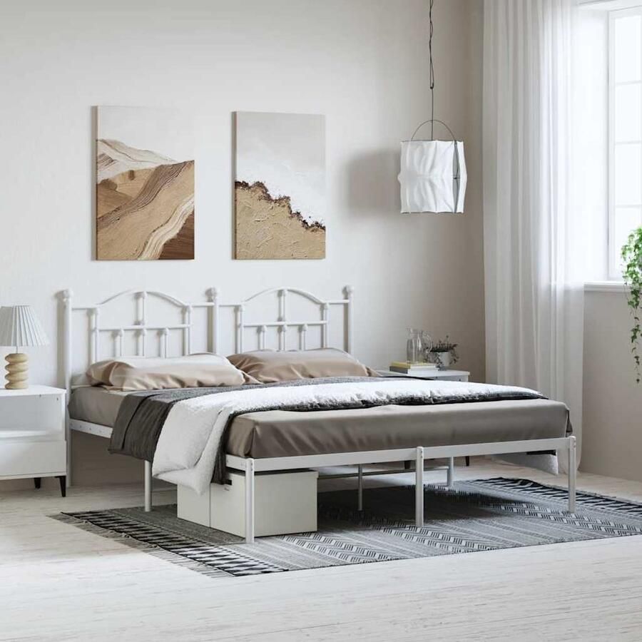 VidaXL Bedframe Metaal Wit 183x213 cm Robuust Bedframe Modern Bedframe Metalen Bedframe Tweepersoons Bed Wit Bedframe Bed Met Hoofdbord Opbergruimte Bed - Foto 2