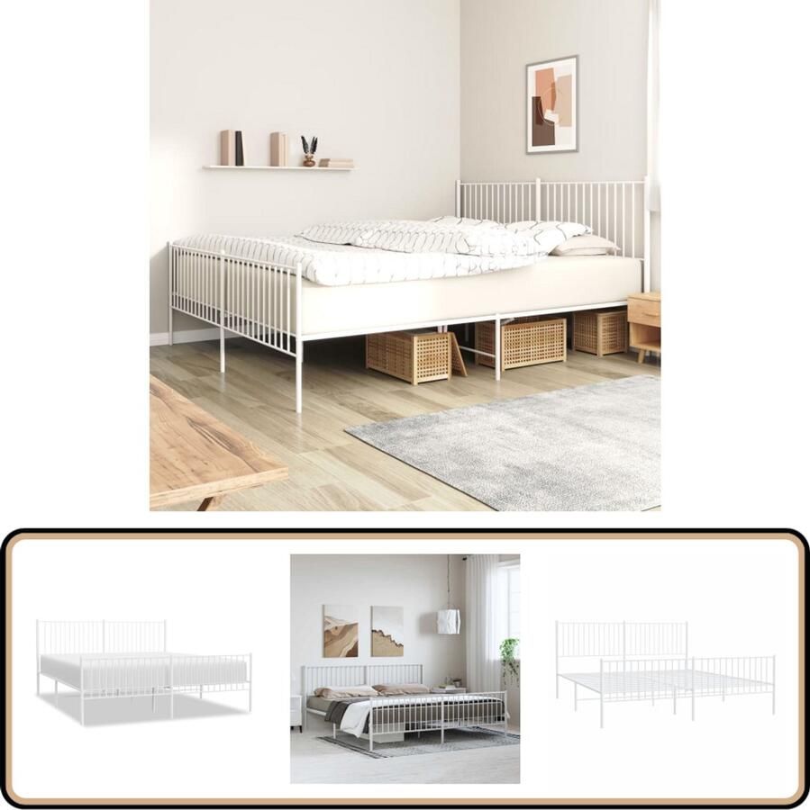 VidaXL Bedframe Metaal Wit 193x203 cm Inclusief Hoofd- en Voeteneinde Robuust Bed Frame Staal Bedframe Wit Bedframe Minimalistisch Bedframe Modern Bedframe Boxspring Frame Tweepersoons Bedframe
