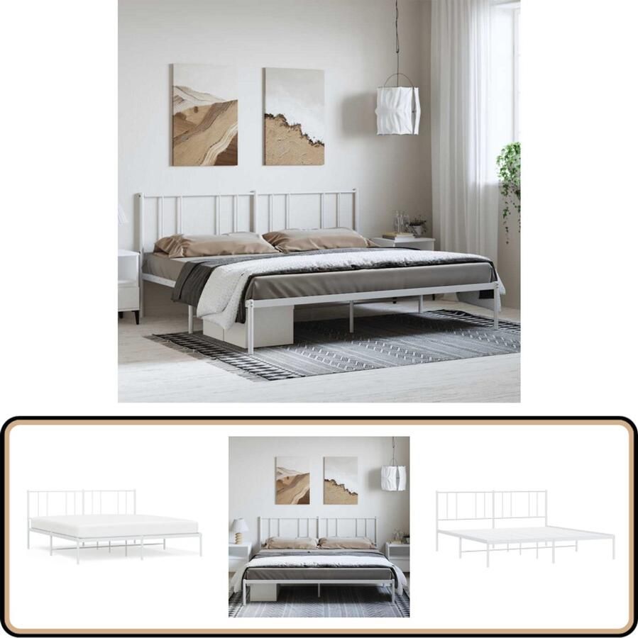 VidaXL Bedframe Metaal Wit 193x203 cm Klassieke Bed Frame Metalen Bedframe Tweepersoons Bed Witte Bed Met Hoofdbord
