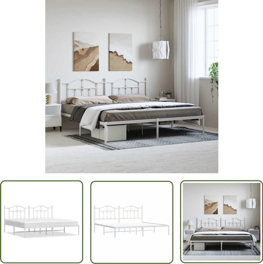 VidaXL Bedframe Metaal Wit 193x203 cm Met Hoofdbord Klassieke Bedframe Houten Bedframe Metalen Bedframe Wit Slaapcomfort Boxspring Bed Tweepersoonsbed King Size Bed Queen Size Bed